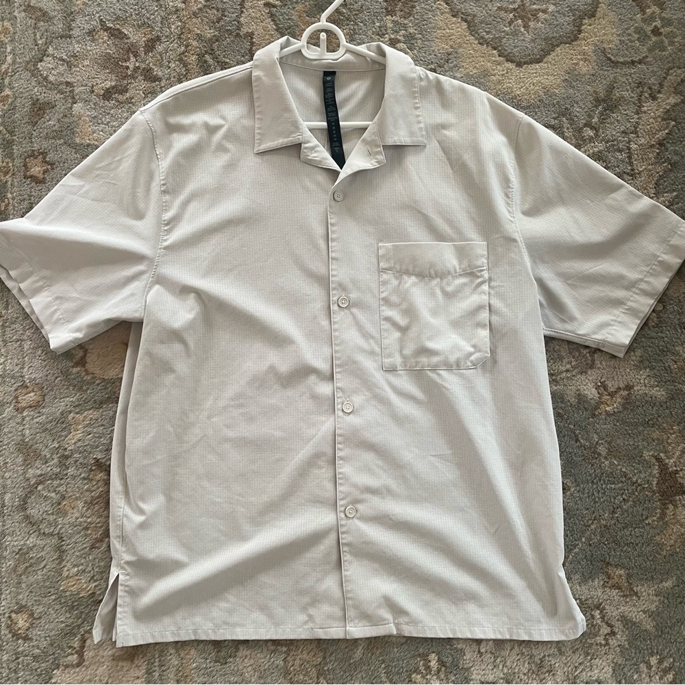 Mens Lululemon Airing Easy Camp Collar Shirt Button Down BONE Large